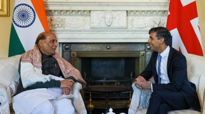 Defence Minister Rajnath Singh Meets UK PM Rishi Sunak In London
