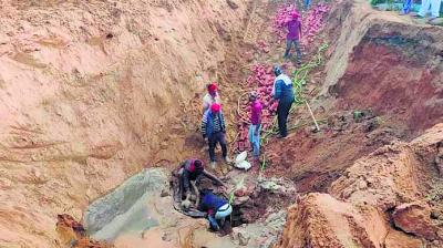 Two workers died due to landslide while making man hole