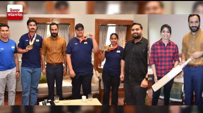 Sports Minister Meet Hayer meets Cricketer Harleen Deol and Junior World Cup medallist shooters