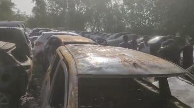 Fire engulfs 19 vehicles in Delhi's Madhu Vihar parking lot