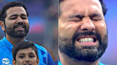  An emotional Rohit Sharma at the national anthem 