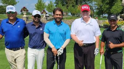 M S Dhoni plays golf with former US President Donald Trump