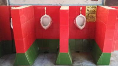 Gorakhpur Railway Hospital Public Toilet Painted in Samajwadi Party Colour 