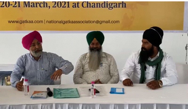 After receiving the referee certificate for the Gatka refresher course, President Harjit Singh Grewal is seen standing with other office bearers.