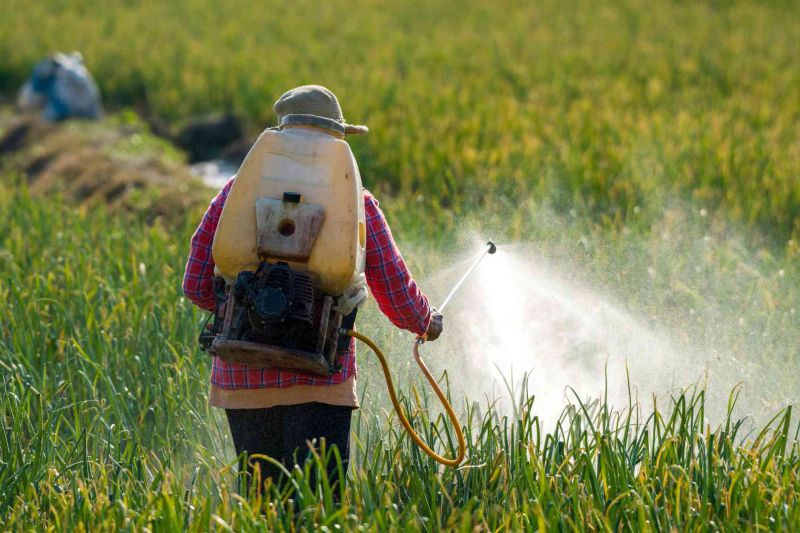 What should farmers wear while spraying?