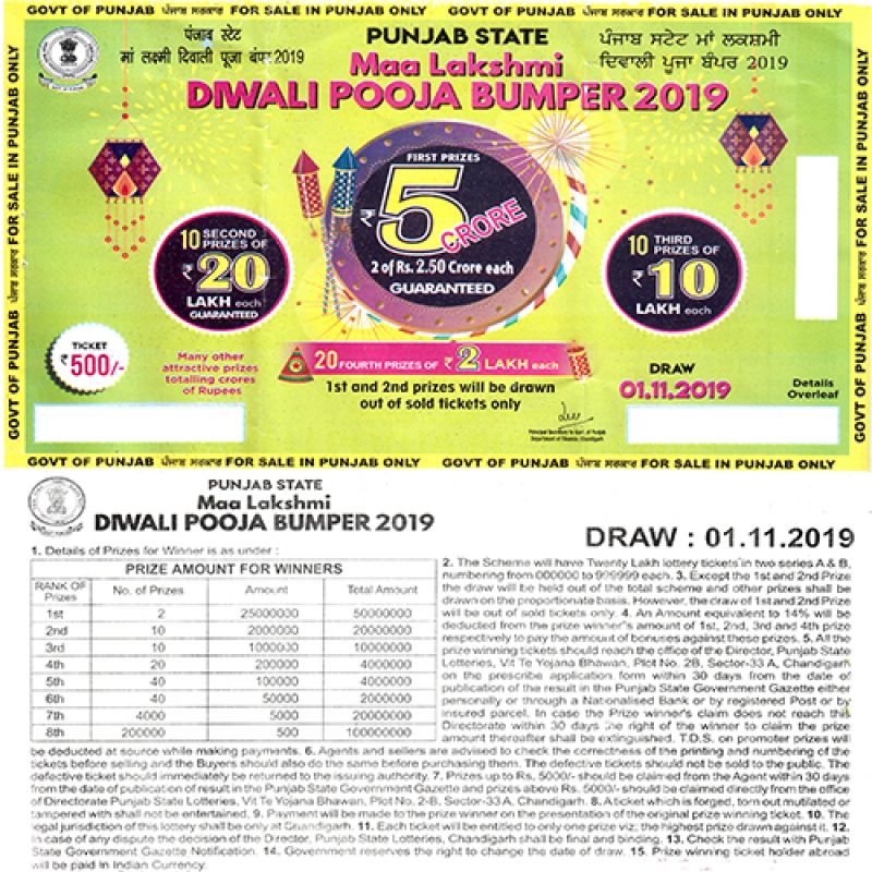 Punjab State Maa Lakshmi Diwali Pooja Bumper 2019