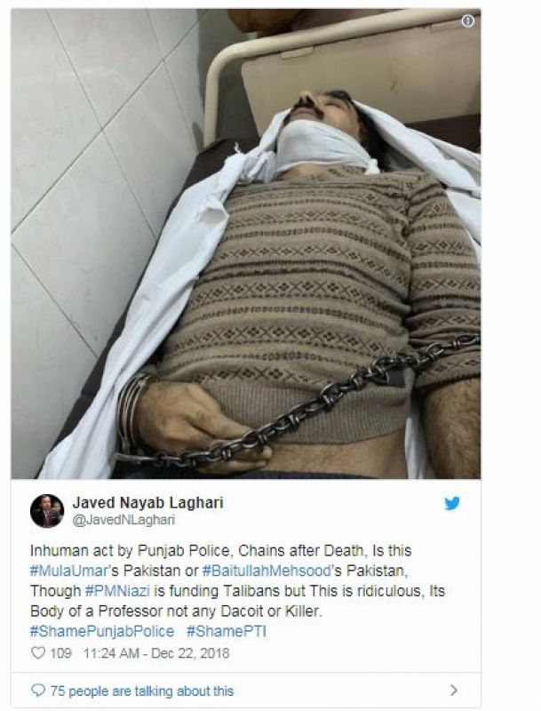 Dead Pakistani Professor with Handcuffs