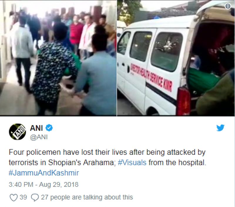 Four J&K policemen killed in militant attack in Shopian