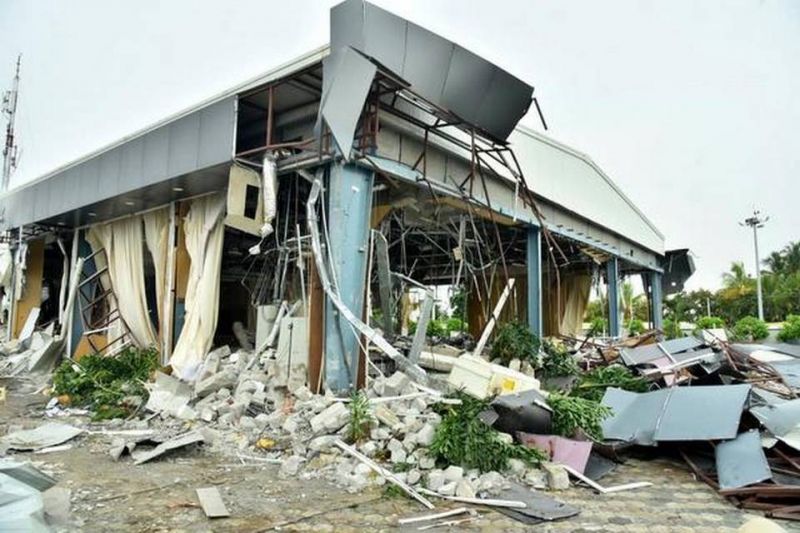 The Praja Vedika being demolished at Undavalli in Guntur district.  