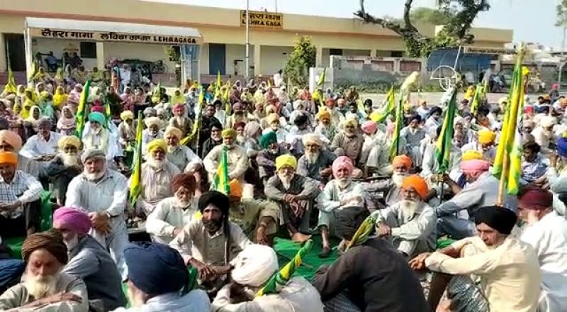 Railway track jam by farmers