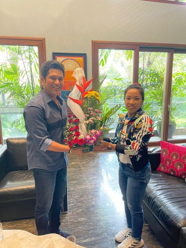 Mirabai Chanu meets Sachin Tendulkar