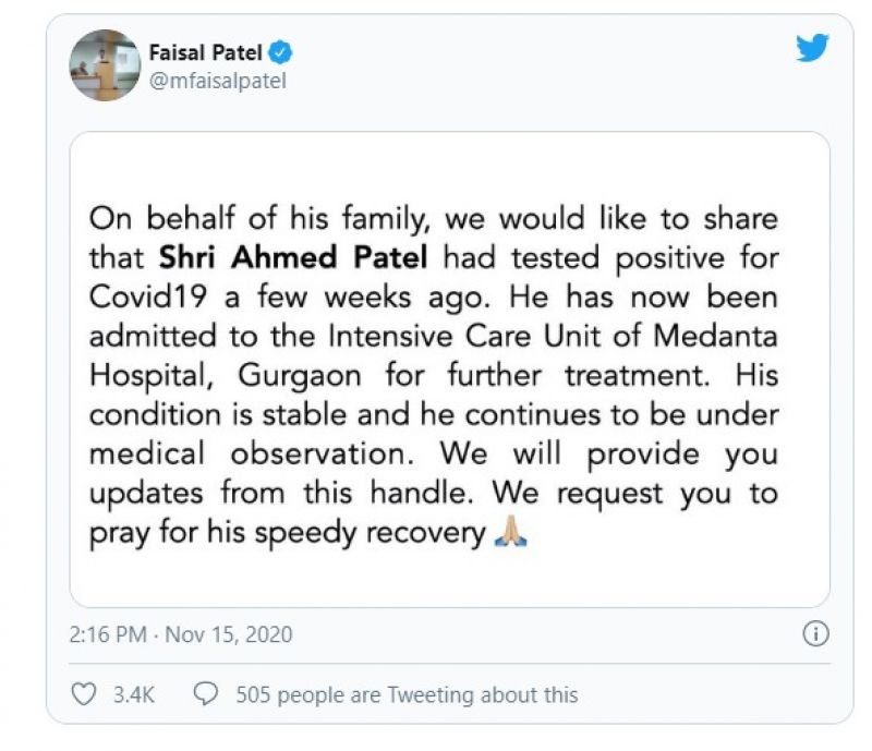 Congress Leader Ahmed Patel, Who Tested Covid Positive, Moved To ICU, Says Son
