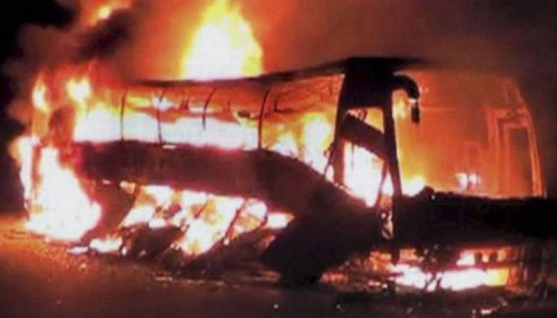 Maoists Torch Bus In Chhattisgarh Near Malkangiri Border