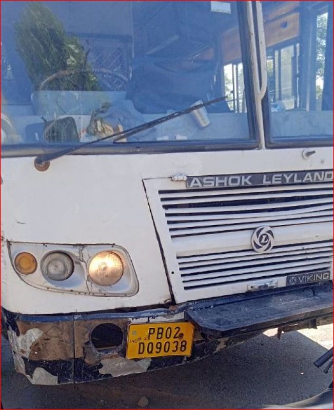 A bus of Punjab Roadways hit a motorcycle in Amritsar