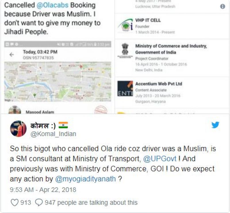 Cancelled Ola cab as driver a Muslim