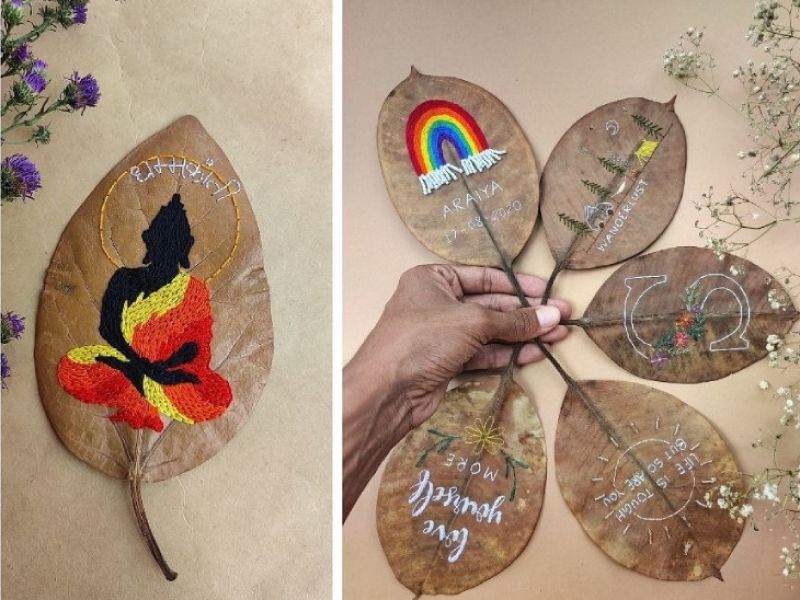 21 year old Saurabh doing Embroidery on Leaves