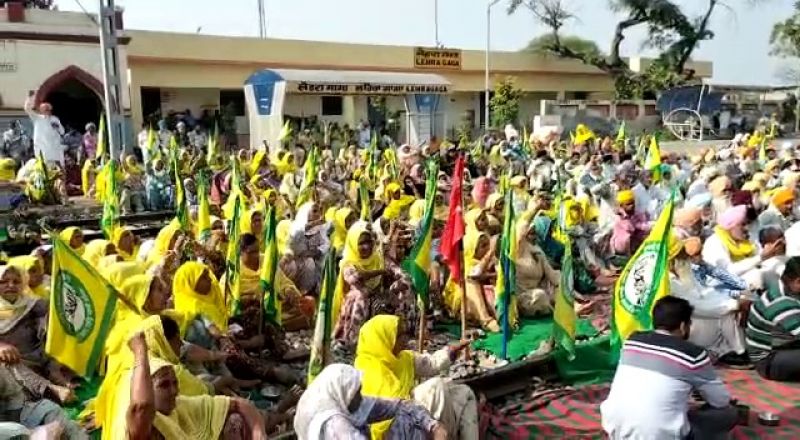 Railway track jam by farmers
