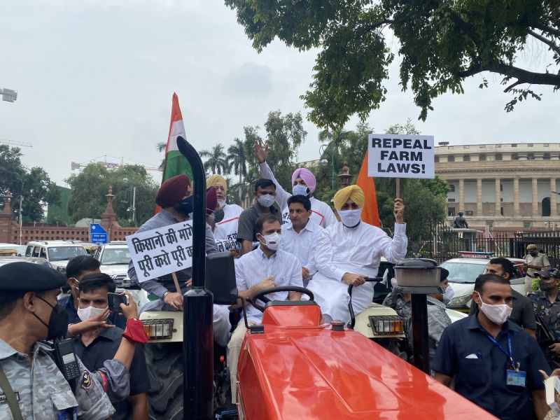Rahul Gandhi drives tractor to Parliament in support of farmers