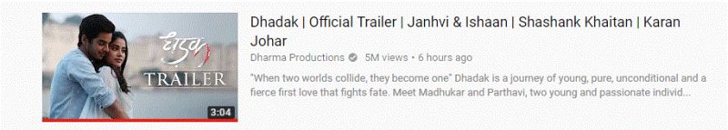 'Dhadak' trailor out 