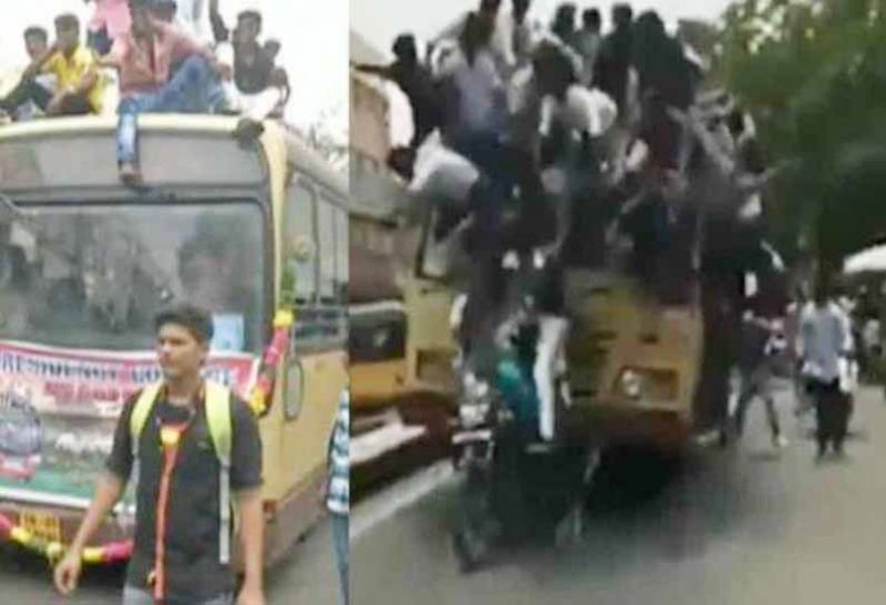 Chennai students climb fall off moving bus while celebrating bus day