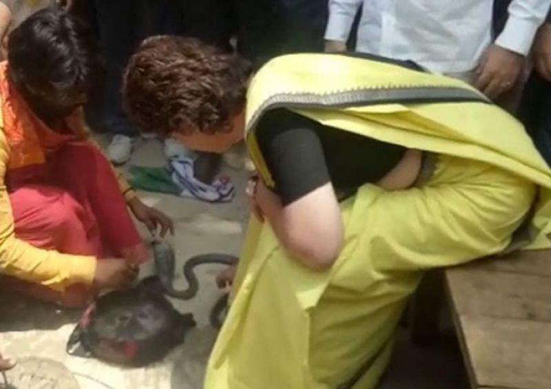 Priyanka Gandhi play with snake