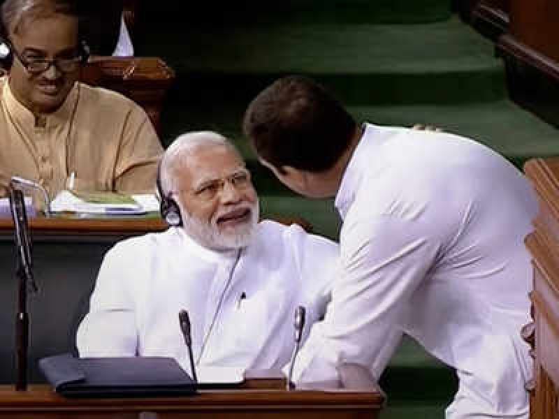 Rahul Gandhi hugs PM Modi