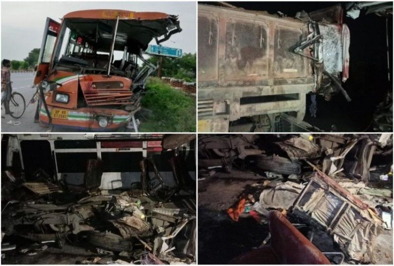 ( Roadways bus collides with truck)