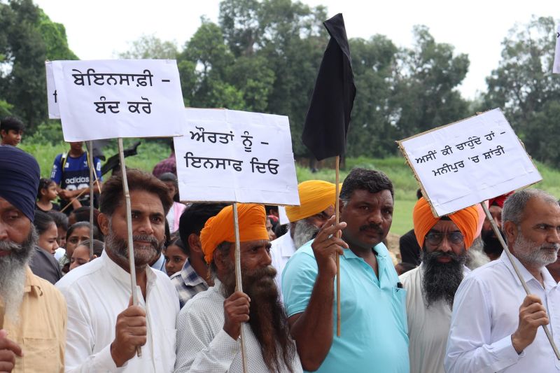 Protest by Christian community at Dhariwal against Manipur incident