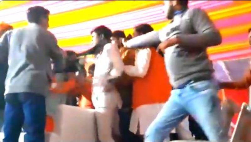 BJP leaders clash over sitting on stage