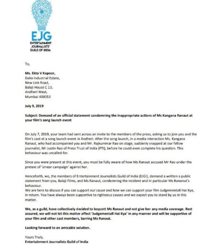 Letter to Ekta kapur