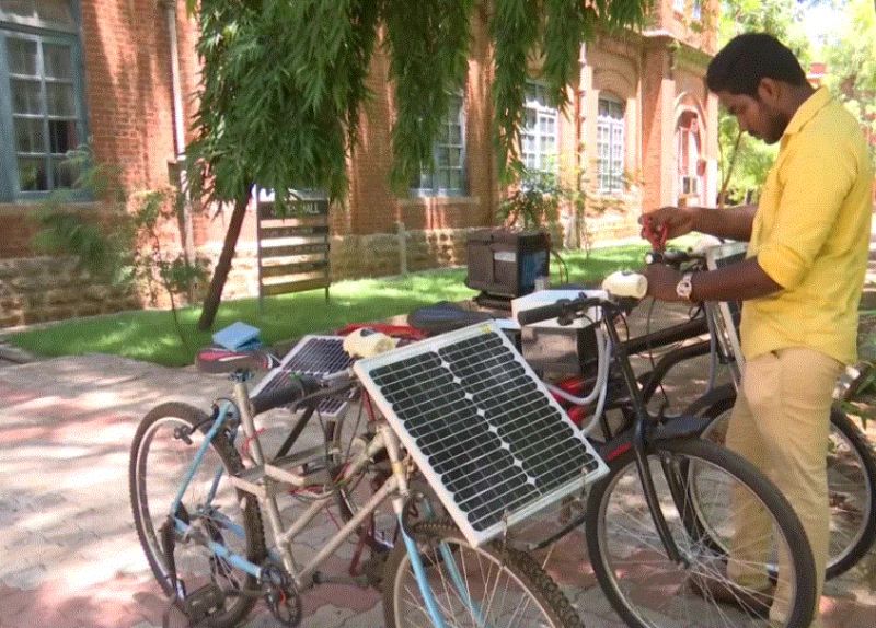 Seeing the rising petrol prices, the young man built a solar bicycle at home
