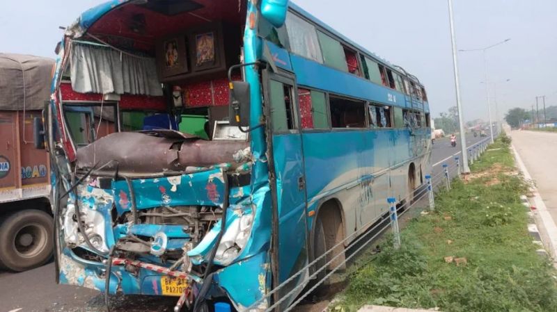 High speed bus collides with parked truck