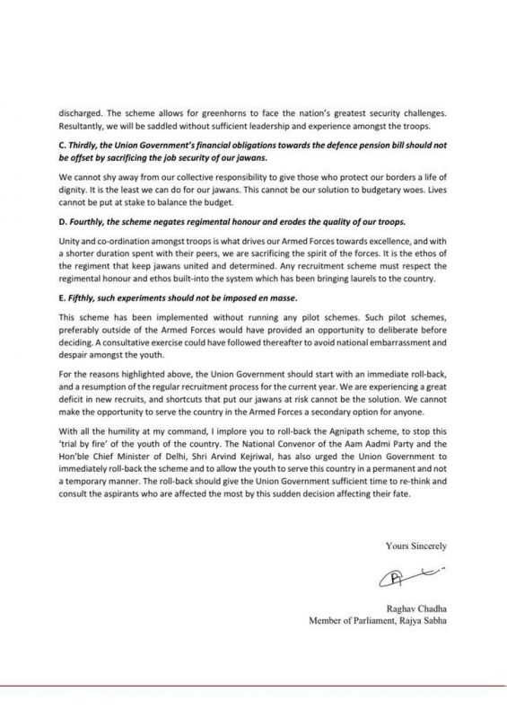 Raghav Chadda letter 