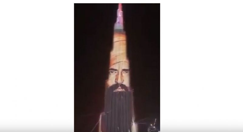 Sant Jarnail Singh Bhindrawale picture on Burj Khalifa 
