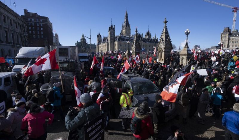 Anti-vaccine truck drivers surround Prime Minister Justin Trudeau's residence in Canada