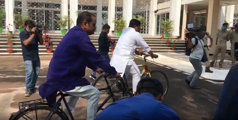 MLAs ride bicycle to reach Assembly