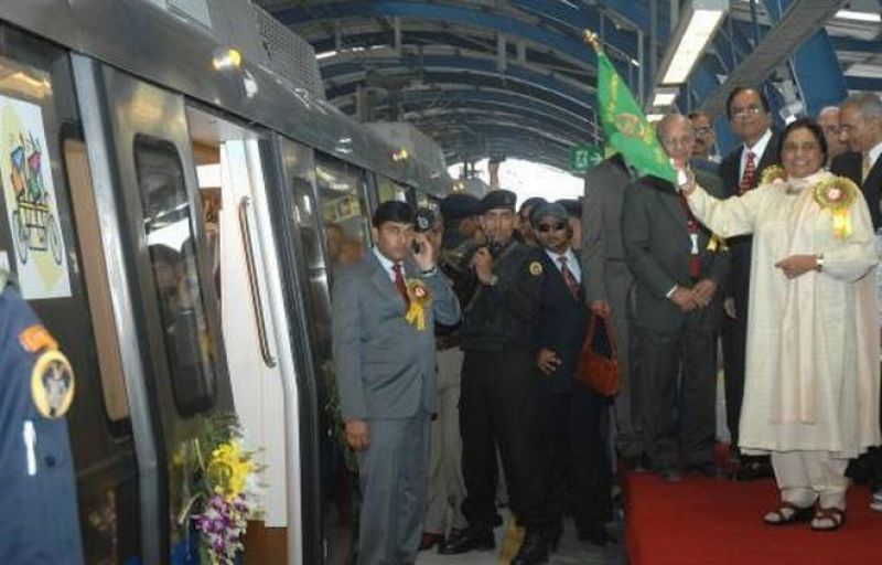 The Delhi Metro Rail being flagged off by Mayawati