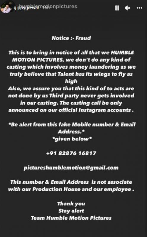 Gippy Grewal warns of scams in name of Humble Motion Pictures