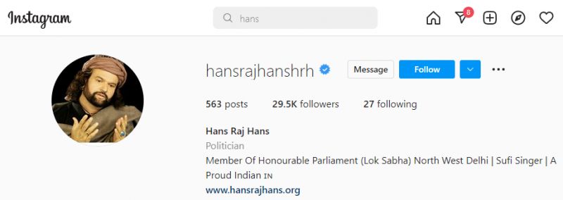 Hansraj Hans Instagram Account