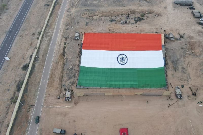 The world's largest tricolor flat at Jaisalmer on Indian Army Day