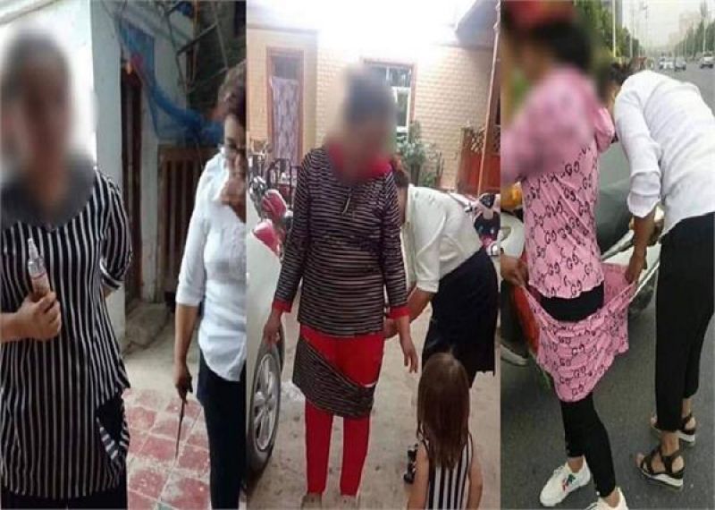 China Police Cutting Long Clothes Muslim Women