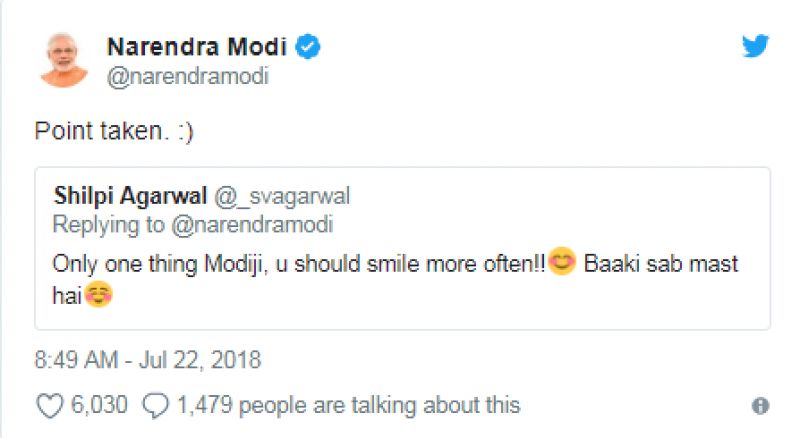 Narendra Modi's reply to Twitter user