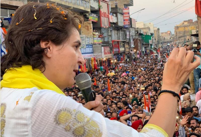 Priyanka Gandhi and during road show at Pathankot