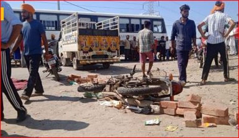A bus of Punjab Roadways hit a motorcycle in Amritsar