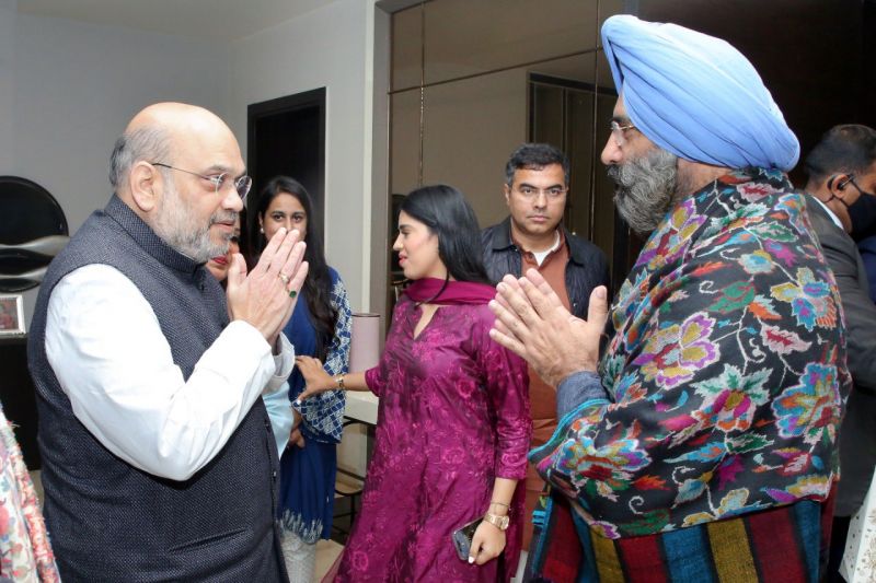 Home Minister Amit Shah arrives at Manjinder Sirsa's house