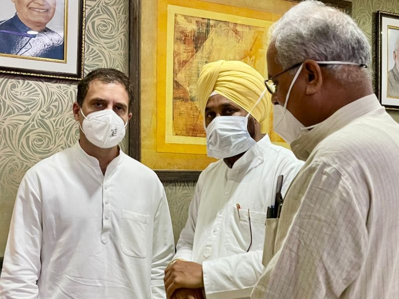  Singh Channi, Rahul Gandhi and Bhupesh Baghel 