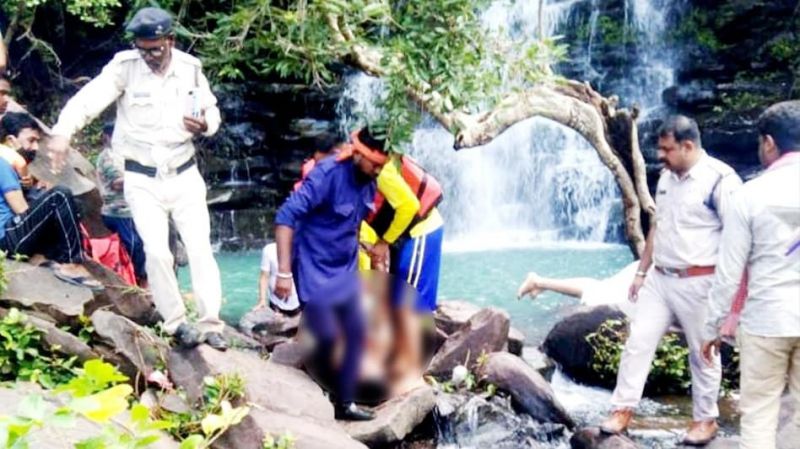 The young man slipped and fell into the pool