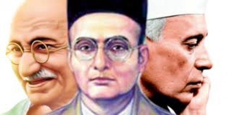 mahatama gandhi, damodar savarkar and jawahar lal nehru 