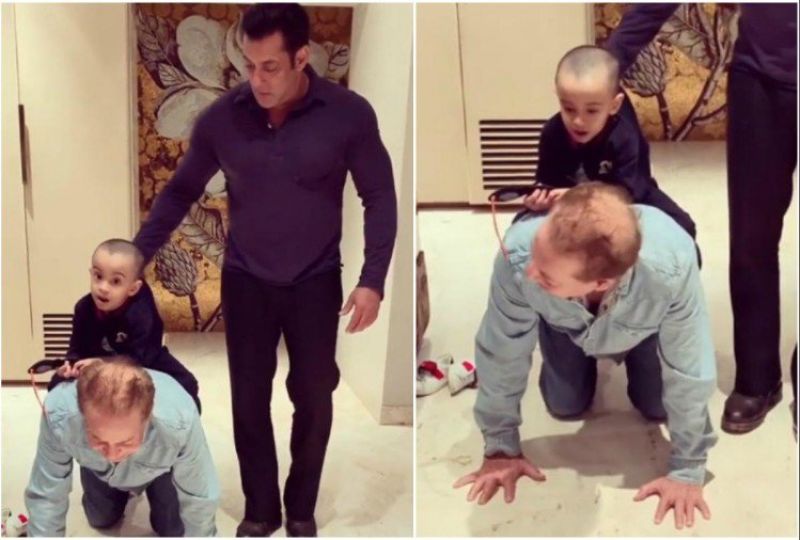 Salman Khan and Salim Khan with Ahil Sharma