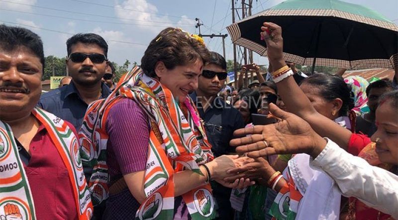 Priyanka Gandhi Vadra during a roadshow in Silchar, Assam 